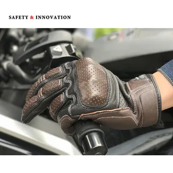 Винтажные мотоциклетные перчатки из натуральной кожи, Летние перфорированные дышащие мотоциклетные перчатки для мотокросса, одобренные CE Байкерские перчатки