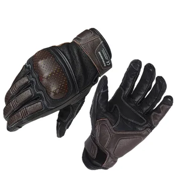Винтажные мотоциклетные перчатки из натуральной кожи, Летние перфорированные дышащие мотоциклетные перчатки для мотокросса, одобренные CE Байкерские перчатки Изображение 2