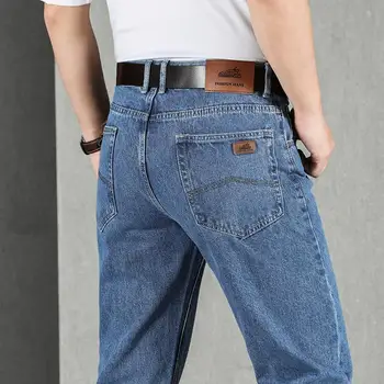 Трендовые джинсы 2022 года для мужчин, обычные Свободные прямые брюки, Высококачественные Повседневные хлопковые мужские Ковбойские брюки, Классический выстиранный деним в стиле ретро