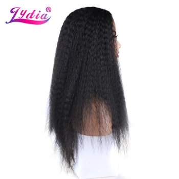 Длинные Кудрявые синтетические волосы Lydia с V-образной частью, Парики Для афроамериканских женщин, натуральный Черный 22-дюймовый афро-парик Kanekalon Изображение 2
