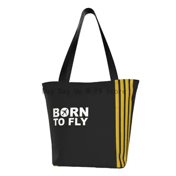 Переработка Born To Fly Хозяйственная сумка в полоску с Капитаном, Женская холщовая сумка-тоут на плечо, сумки для покупок в магазине Pilot Air Fighter