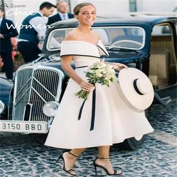 Винтажное белое готическое свадебное платье в стиле 2023 года, Короткие пляжные платья Невесты длиной до чая с открытыми плечами, Атласные испанские халаты