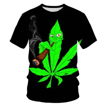 Летняя новинка 2022, горячая мужская футболка с 3D принтом зеленых листьев конопли, шелк, табак, футболка с короткими рукавами и круглым вырезом, уличный повседневный топ с короткими рукавами