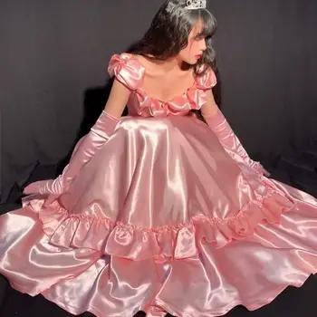 Элегантное винтажное платье принцессы в викторианском стиле, Женское длинное платье с милыми оборками и сказочным ремешком, Женские кавайные свадебные вечерние платья