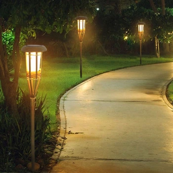 Солнечная Газонная Лампа Flame Light Наружная Садовая Дорожка Водонепроницаемый Автоматический Включаемый/Выключаемый Факел Led Bamboo Solar Garden Flame Lights