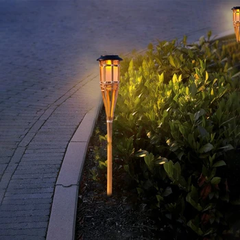 Солнечная Газонная Лампа Flame Light Наружная Садовая Дорожка Водонепроницаемый Автоматический Включаемый/Выключаемый Факел Led Bamboo Solar Garden Flame Lights Изображение 2
