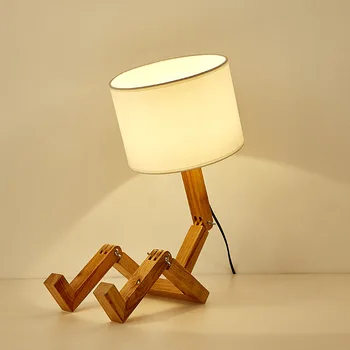 Nordic Art Ins Деревянная светодиодная настольная лампа в форме робота Современная прикроватная лампа для гостиной Спальни Простой декор для кабинета Настольная лампа E27