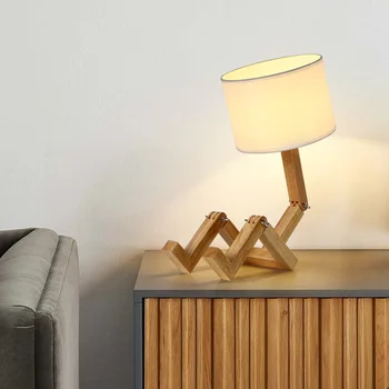 Nordic Art Ins Деревянная светодиодная настольная лампа в форме робота Современная прикроватная лампа для гостиной Спальни Простой декор для кабинета Настольная лампа E27 Изображение 2