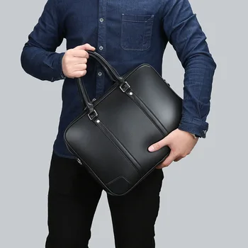Новый Роскошный кожаный деловой мужской портфель, мужская модная сумка через плечо, мужская сумка-мессенджер, повседневная брендовая сумка для компьютера Изображение 2