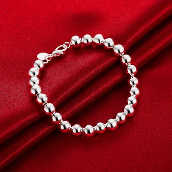 Горячие классические браслеты из стерлингового серебра 925 пробы, бусины 10 мм, ожерелье, ювелирный набор для женщин, мужская мода, свадебная вечеринка, праздничные подарки Изображение 2
