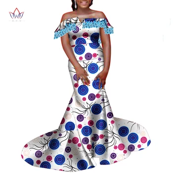 Настроить африканскую одежду из бинтаревого воска для женщин, платье без рукавов с открытыми плечами, Африканское женское восковое платье с принтом, Вечернее платье WY8648