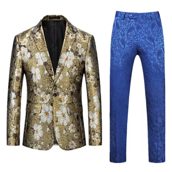 2021-10 Новые мужские комплекты для банкетов и вечеринок, модные приталенные классические куртка и брюки из 2 предметов с принтом