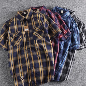 Классическая винтажная мужская рубашка в клетку с двумя карманами, ретро-модный дизайн, уличная одежда из выстиранного хлопка с Западного побережья