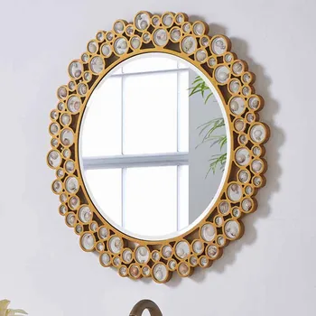 Круглое стеклянное зеркало для ванной комнаты в золотой раме, Настенное зеркало для душа, Арочное Эстетическое Зеркало Miroir Salle De Bain Аксессуары для дома Изображение 2
