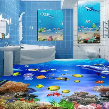 beibehang Пользовательские Фото Обои для пола Подводный мир Тропические рыбы Гостиная Спальня 3D Фреска ПВХ Самоклеящиеся обои Изображение 2