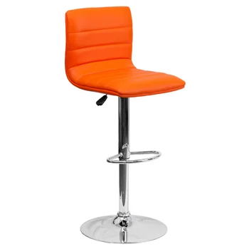 Современный Барный стул Betsy из оранжевого винила, регулируемый по высоте со спинкой, поворотный стул с хромированной подставкой