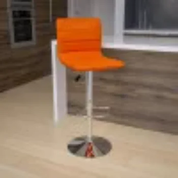 Современный Барный стул Betsy из оранжевого винила, регулируемый по высоте со спинкой, поворотный стул с хромированной подставкой Изображение 2
