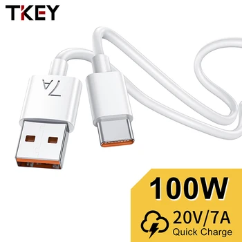 Tkey 7A Сверхбыстрый USB C Зарядный кабель Для Huawei P40 Pro P30 100 Вт Провод USB Type-C Зарядное Устройство Шнур Для Samsung S21 ultra S20 Poco