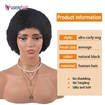 Короткие Афро Кудрявые Парики Из Вьющихся Волос Для Чернокожих Женщин, Африканские Человеческие Волосы, Пушистые И Мягкие Натуральные Бразильские Темные Полные Машинные Парики Изображение 2