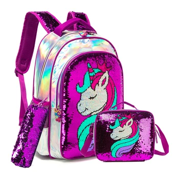 Gsequins Школьная сумка с Единорогом, двухсторонний рюкзак с блестками, легкий рюкзак в стиле Каваи, рюкзак для девочек, школьные принадлежности для девочек