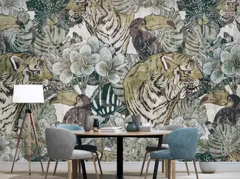 beibehang Пользовательские 3D обои фреска Европейский ретро современный минималистичный растительный фон с тигром настенный papel de parede