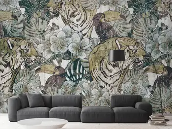 beibehang Пользовательские 3D обои фреска Европейский ретро современный минималистичный растительный фон с тигром настенный papel de parede Изображение 2