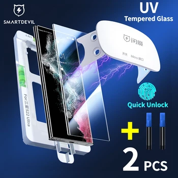 SmartDevil Полный Клей УФ Закаленное Стекло для Samsung Galaxy S23 Ultra S22 Ultra UV Защита Экрана Быстрая Разблокировка Инструмент Установки