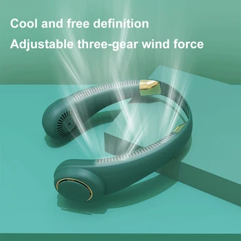 Портативный подвесной шейный вентилятор емкостью 4000 мАч, 3-скоростной USB-аккумуляторный охлаждающий вентилятор, Безлопастный немой Ленивый шейный кулер для любителей летних видов спорта Изображение 2