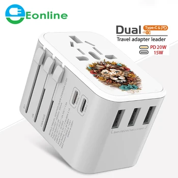 EONLINE 3D 4-портовое USB-зарядное устройство с универсальным разъемом для путешествий, адаптер PD, зарядное устройство по всему миру Для Великобритании, ЕС, AU, настенные электрические розетки