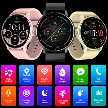 Смарт-часы с фитнес-монитором, подходят для мужчин и женщин, круглый циферблат, звонок, часы, Android, iOS, лучший бренд, Изображение 2