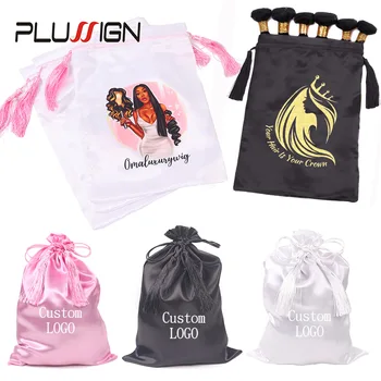 Индивидуальный логотип, 20 шт./лот, атласные сумки для париков с кисточкой на шнурке, Черный, Розовый, для хранения волос, Для упаковки волос, дорогие парики, подарок