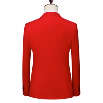 Классическое красное платье для выпускного вечера из двух частей, уникальный дизайн, костюм с поясом, пиджак и однотонные брюки, Большой Размер 6XL, мужская свадебная одежда Изображение 2