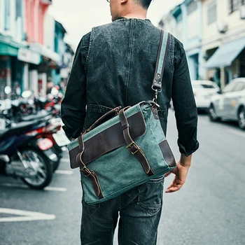 Сумка-портфель, Новая Винтажная холщовая сумка-мессенджер, мужская кожаная сумка через плечо, деловая Повседневная сумка для ноутбука, сумка на плечо