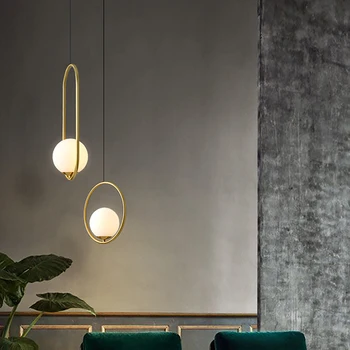 Скандинавский ресторан, маленькие подвесные светильники с одной головкой, современная простая овальная сферическая прикроватная медная лампа для спальни