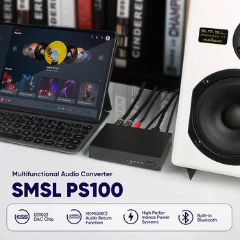 Многофункциональный аудиоконвертер SMSL PS100 Bluetooth-приемник для микросхем DAC/AMP ES9023 с HDMI/Оптическим/Коаксиальным входом Изображение 2