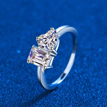 обручальное кольцо с Муассанитом Изумрудной/Лучезарной огранки 2 карата Для женщин, Обручальное кольцо из стерлингового серебра S925 Пробы, кольца с бриллиантами Изображение 2