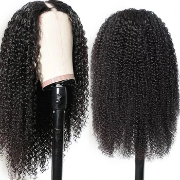 Кудрявый U-образный парик из человеческих волос, Бразильский парик Remy, U-образный парик с глубокой волной, без кружева Спереди, парик для чернокожих женщин натурального цвета Изображение 2