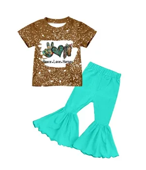Весенне-Летняя Детская одежда на Пасху Для Маленьких девочек, Молочный шелк, расклешенные штаны с Банни-пипсом, отбеленная футболка, Комплект