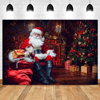 Веселая Рождественская Елка, Зимний Камин, Санта-Клаус, Подарок для ребенка, Фон для фотосъемки, Фотографический Фон для Фотостудии Изображение 2