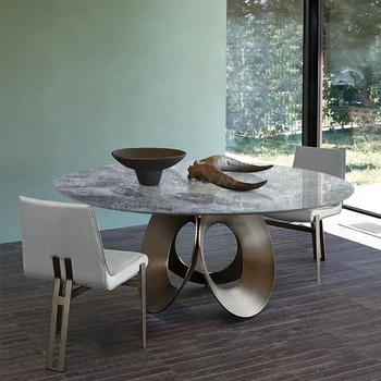 Круглый обеденный стол в итальянском стиле Рок-н-ролл для большой виллы, Светлый Роскошный дом, Современный минималистичный кухонный стол и стулья в сочетании