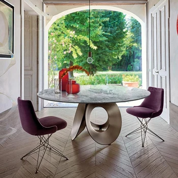 Круглый обеденный стол в итальянском стиле Рок-н-ролл для большой виллы, Светлый Роскошный дом, Современный минималистичный кухонный стол и стулья в сочетании Изображение 2