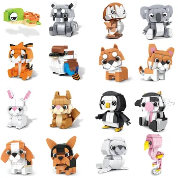 Наборы блоков для животных Креативные 3D DIY Мини Белка Собака Тигр Кролик Пингвин Коала Енот Птица Фламинго Строительный Блок Игрушка для Детей