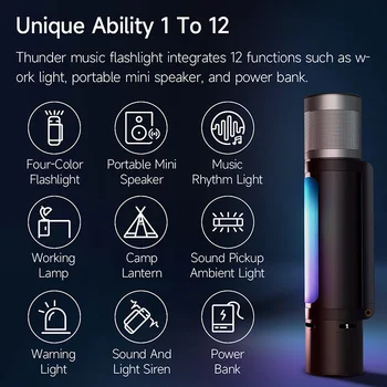 Nextool 12 В 1 Фонарик Водонепроницаемый Динамик USB-C Powerbank с голосовой активацией, цветная музыка RGB, походный светильник Изображение 2