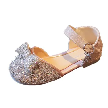 Сандалии Baotou для девочек, Детская Обувь для малышей, Модная Танцевальная обувь Принцессы с бантом Для маленьких девочек, расшитая блестками, Детская Нескользящая Пляжная Обувь