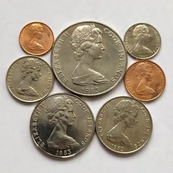 Британские острова Кука, полный набор из 7 монет, Королева Англии 1983, Версия большого диаметра, новый UNC