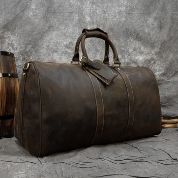60 см, Винтажная мужская кожаная дорожная сумка из натуральной кожи, сумка для выходных, дорожная сумка на 3 дня для деловых поездок