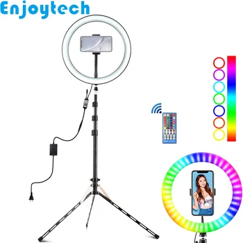 30-сантиметровая светодиодная кольцевая лампа-вспышка RGBW с 1,9-метровым штативом из алюминиевого сплава, подставка для фотосъемки, подставка для прямой трансляции видео, Блоггер