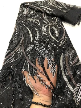 Африканская Кружевная ткань с фиолетовым жемчугом и пайетками 2023, Высококачественная Ткань с вышивкой из бисера в нигерийском стиле для вечернего платья Изображение 2