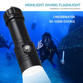 Светодиодный фонарик для дайвинга, подводное плавание, кемпинг, фонарь Lanterna, плавное затемнение, питание от батареи 18650 26650 Изображение 2