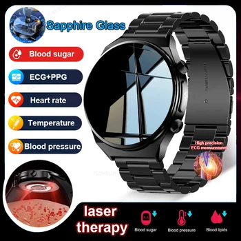 Сапфировое стекло Точные неинвазивные смарт-часы для измерения уровня глюкозы в крови, мужские смарт-часы с полным сенсорным экраном, лазерная обработка, умные часы с тремя высокими часами